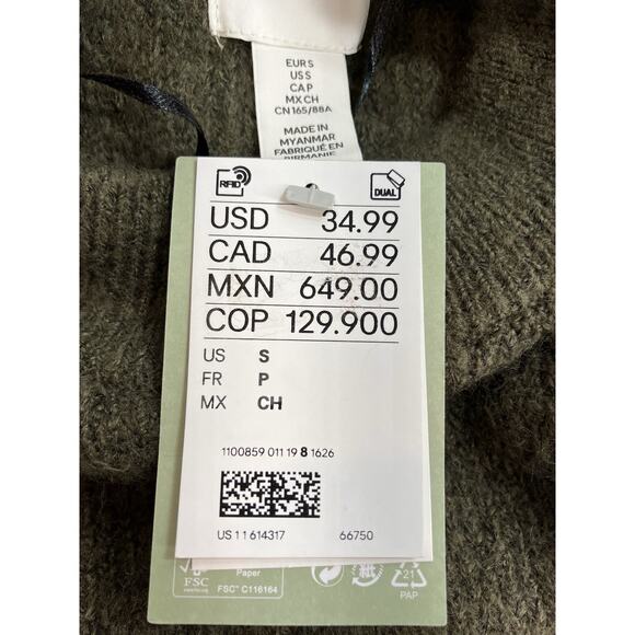 H&M Oversized Long Green Mock-neck Knit Sweater Women’s Size S NWT - Picture 5 of 6